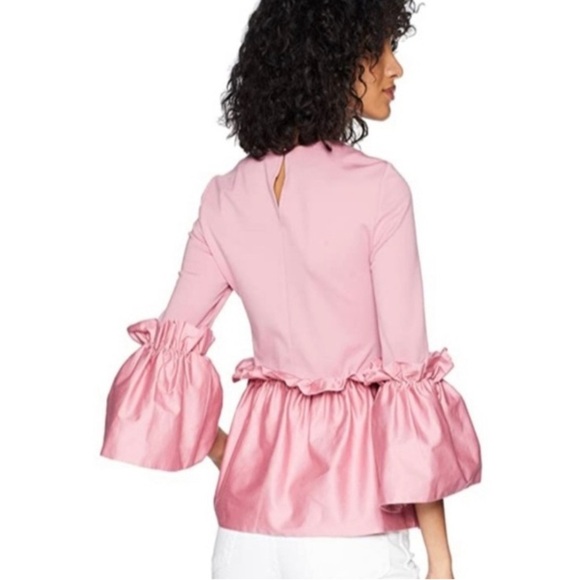TED BAKER LONDON sherry dusky pink stretch peplum bell sleeve blouse size 0 XS - Picture 3 of 12